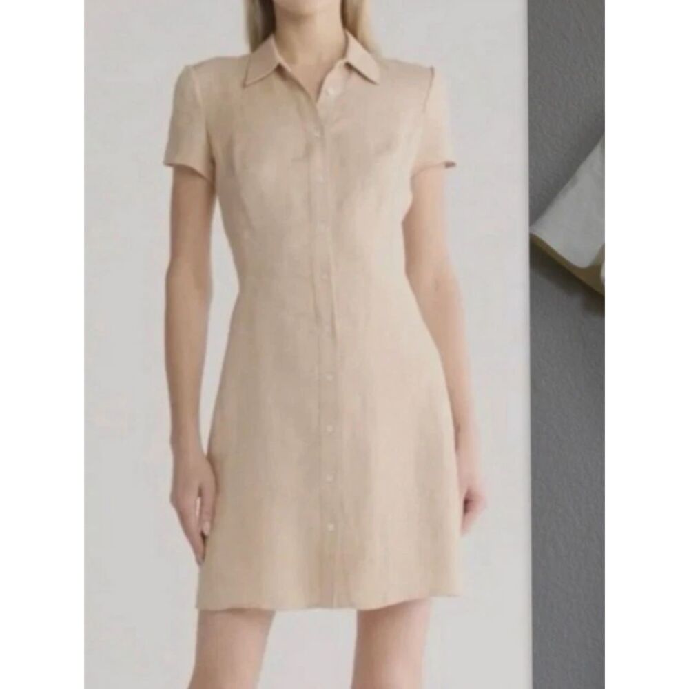 THEORY Cream Fitted Shirt Dress in Good Light Linen, 10, $375, NWT